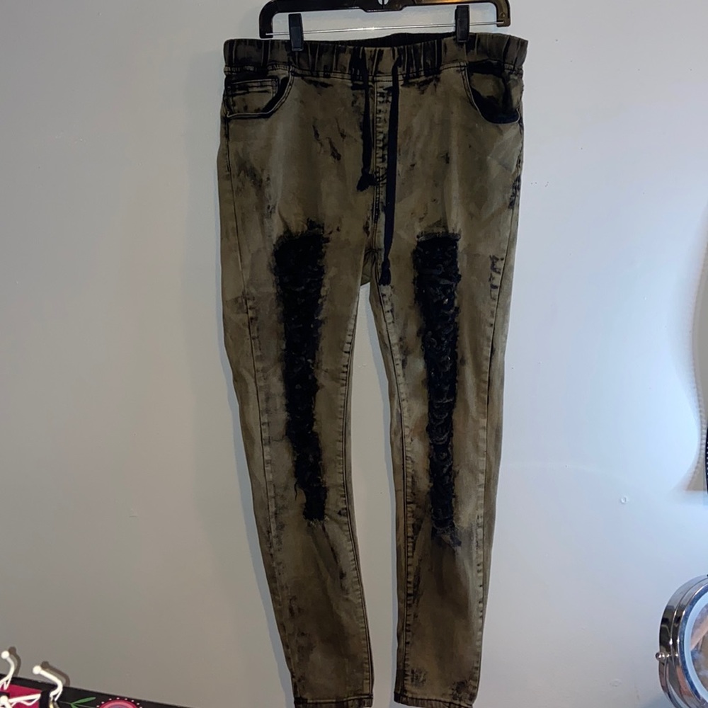 Distressed Green Joggers
